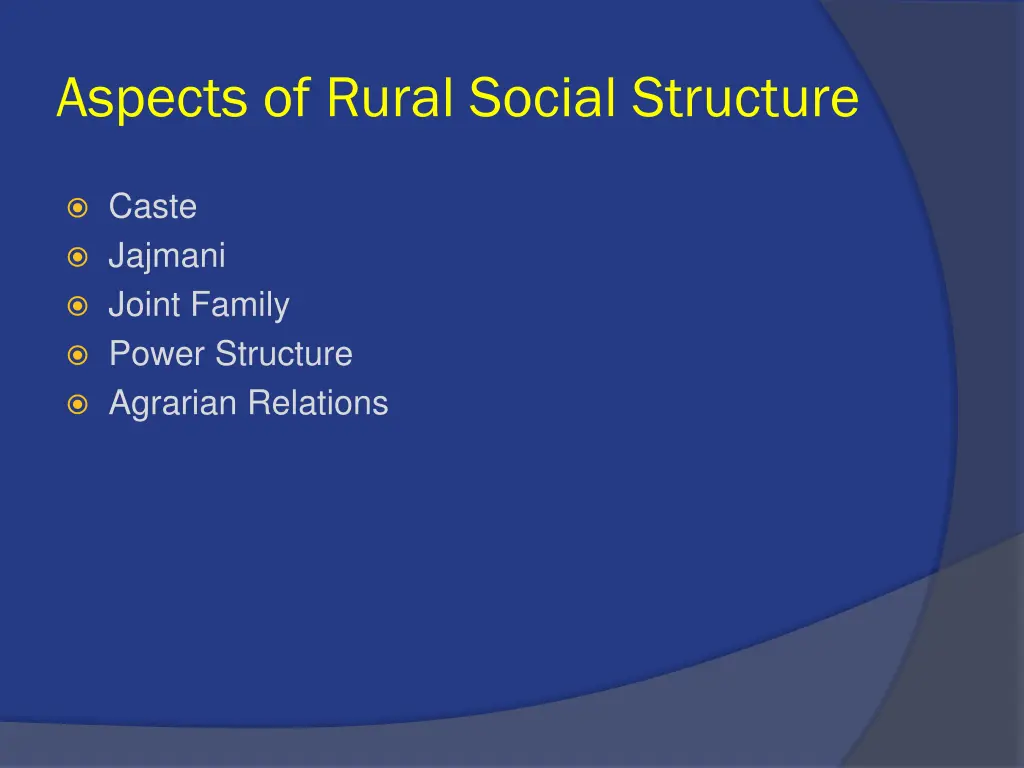 aspects of rural social structure