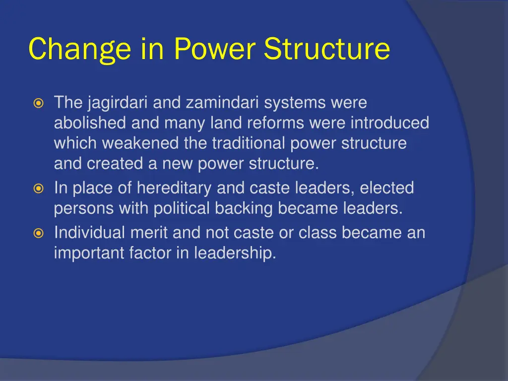 change in power structure