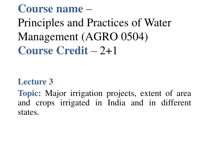 course name principles and practices of water