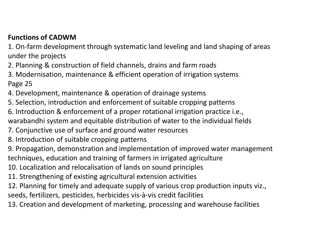 functions of cadwm 1 on farm development through