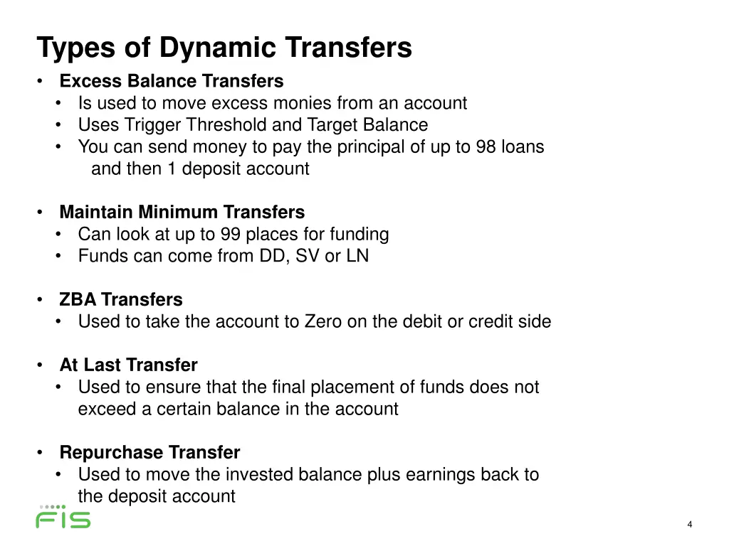 types of dynamic transfers excess balance