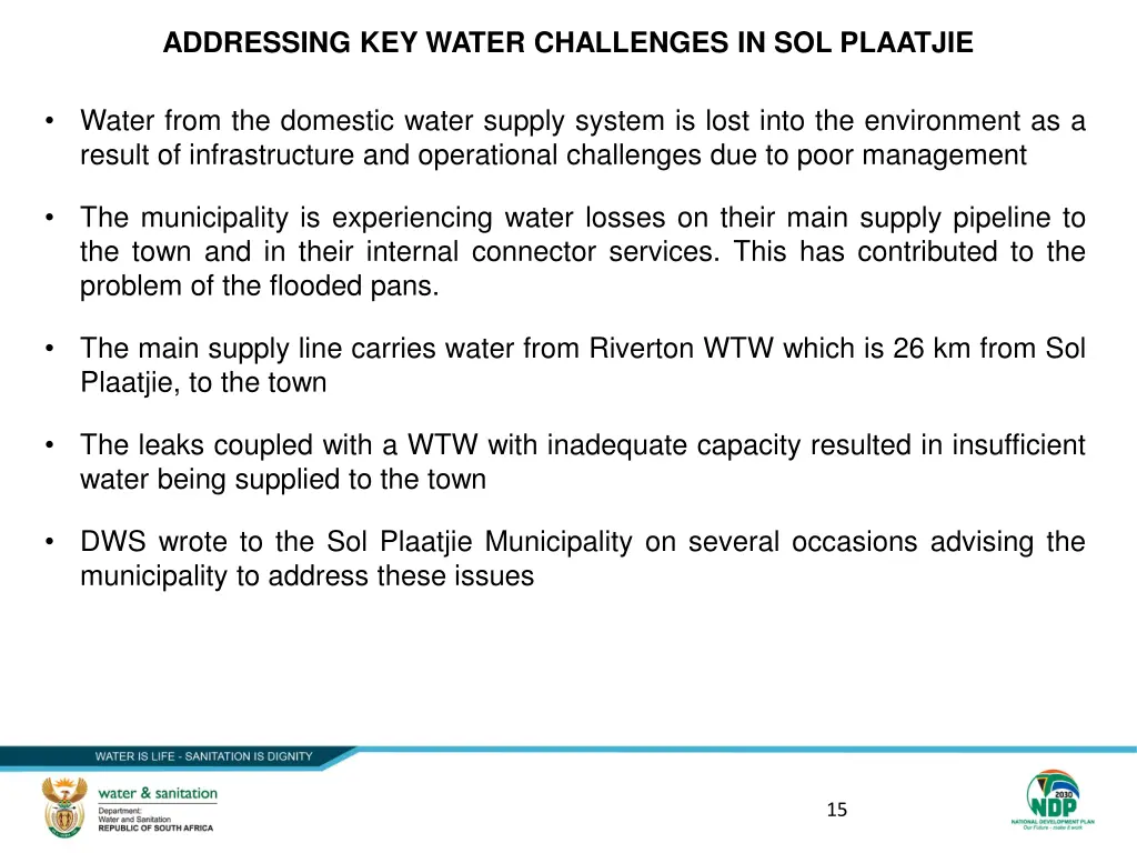 addressing key water challenges in sol plaatjie