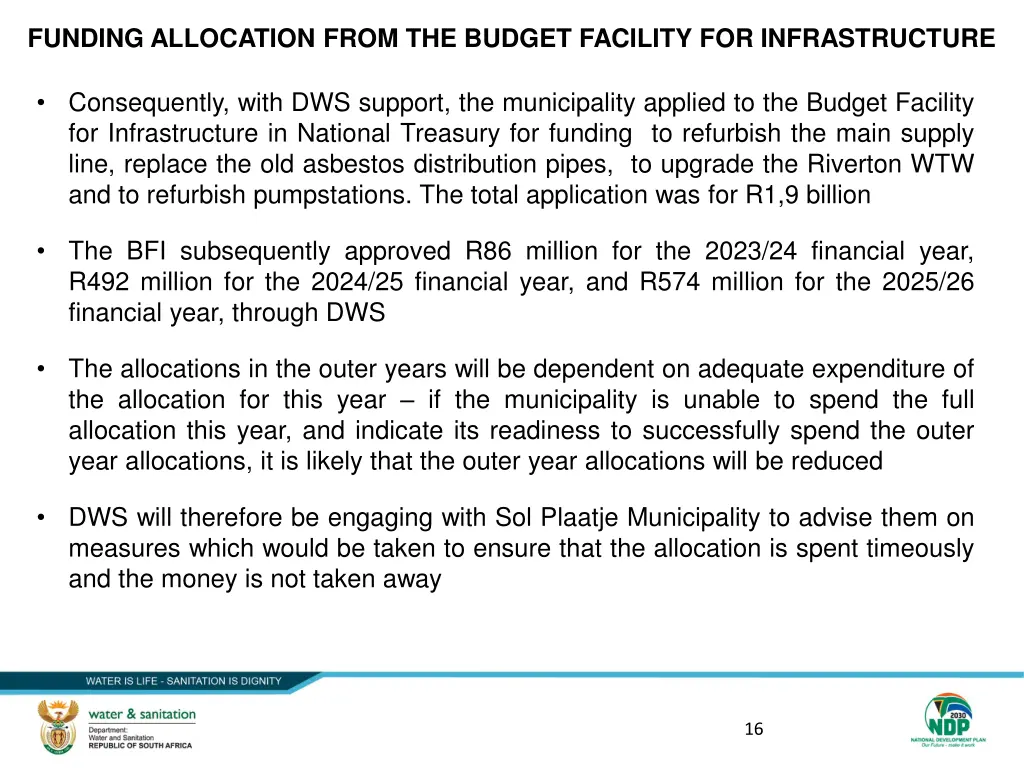funding allocation from the budget facility