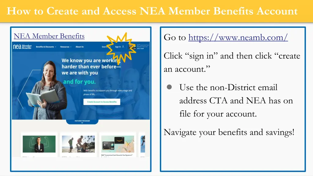 how to create and access nea member benefits
