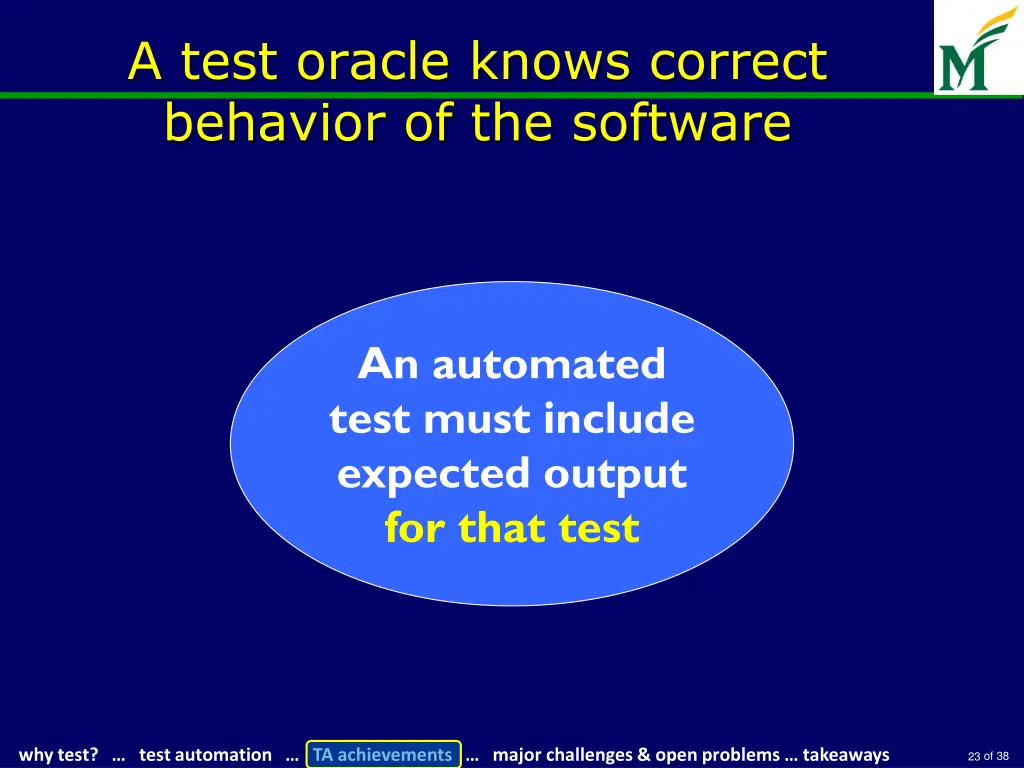 a test oracle knows correct behavior