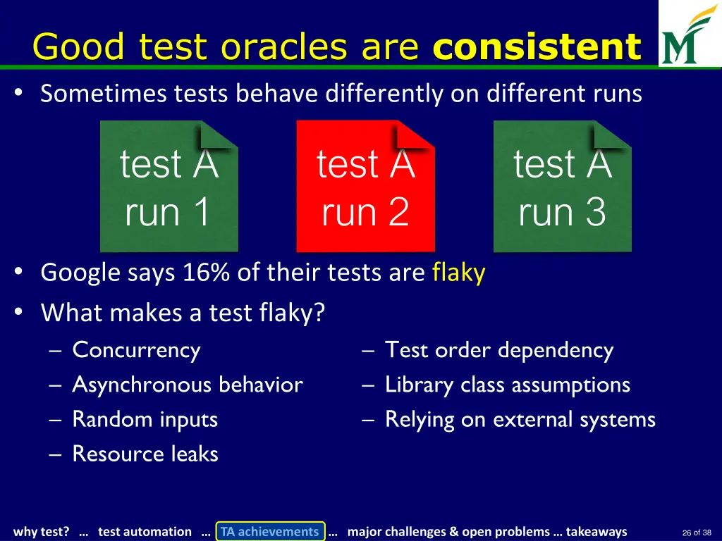 good test oracles are consistent sometimes tests