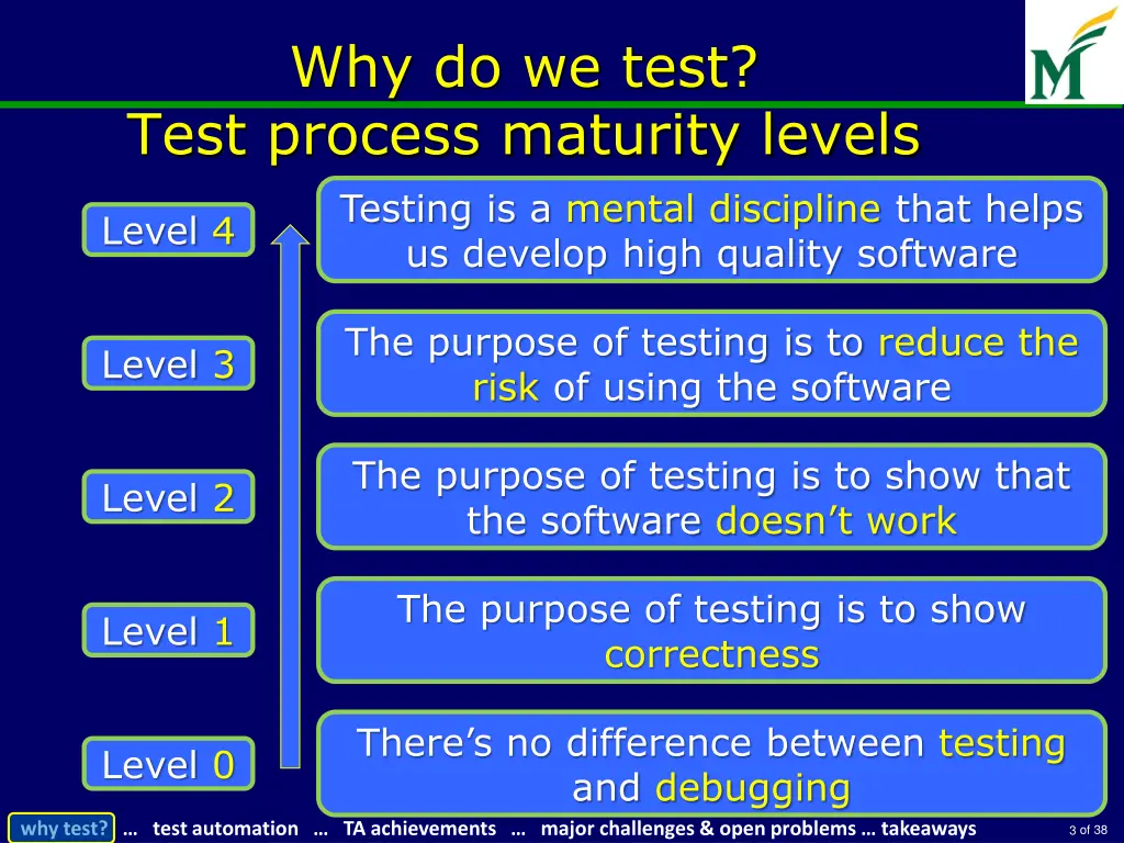 why do we test test process maturity levels