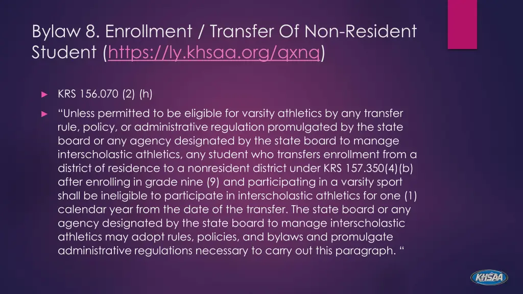 bylaw 8 enrollment transfer of non resident