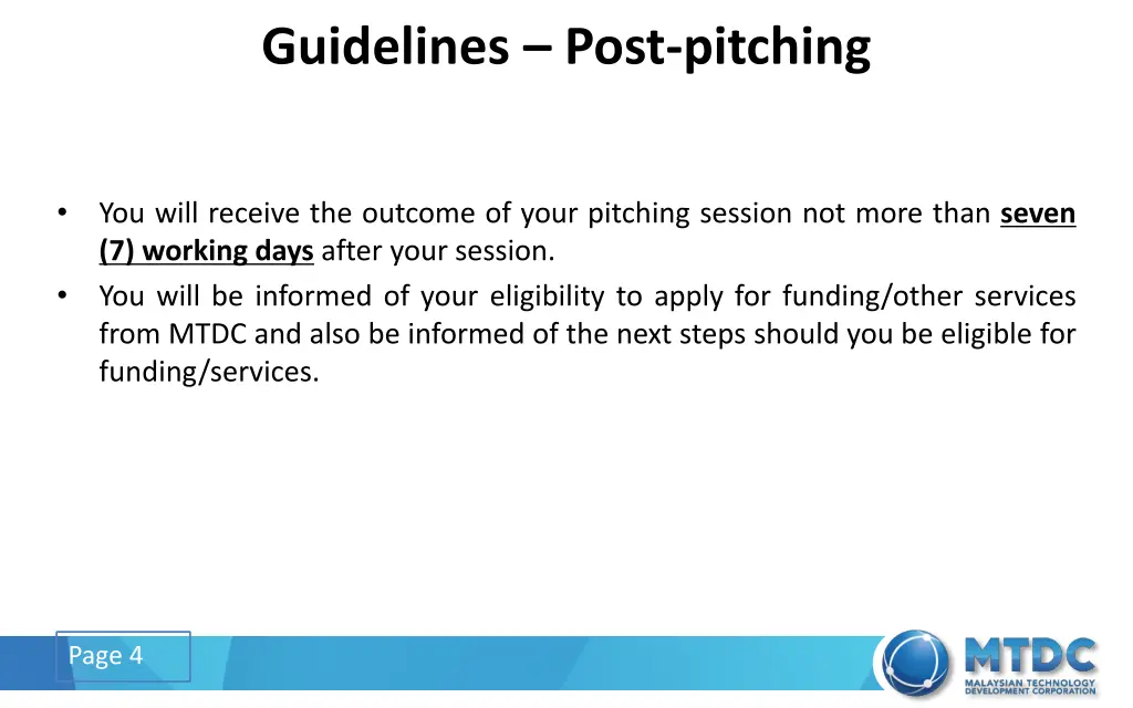 guidelines post pitching