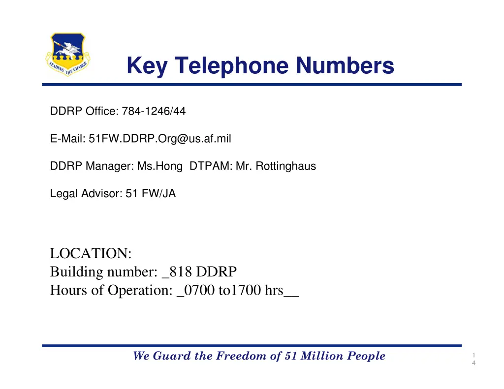 key telephone numbers
