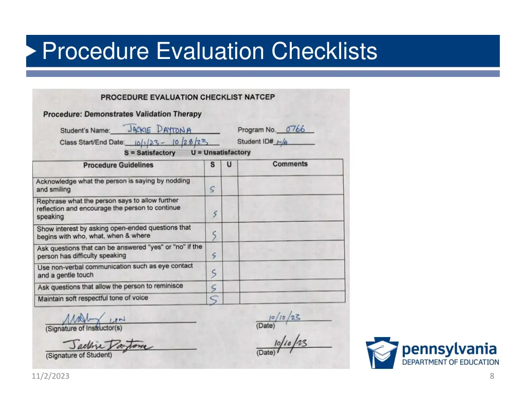 procedure evaluation checklists 1