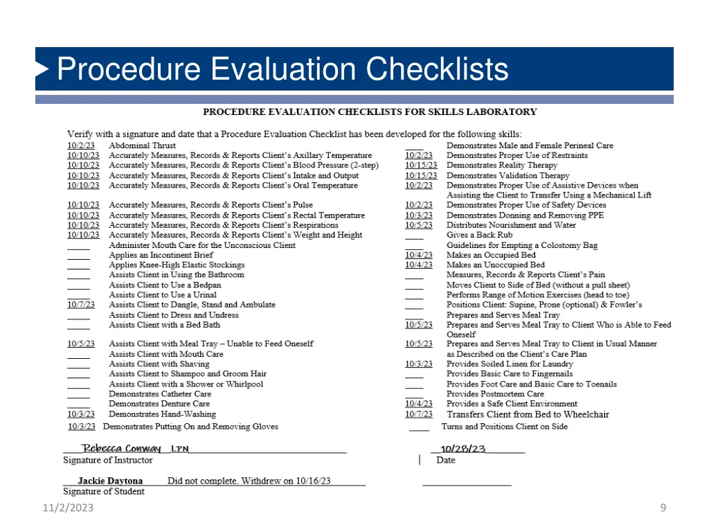 procedure evaluation checklists 2