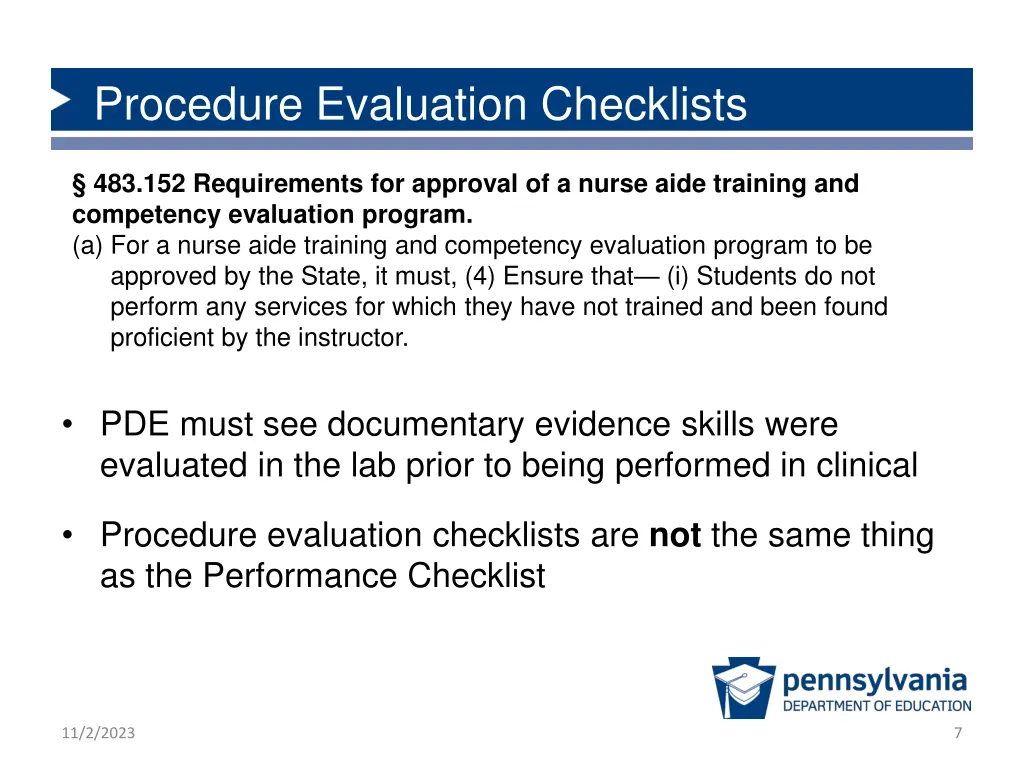 procedure evaluation checklists