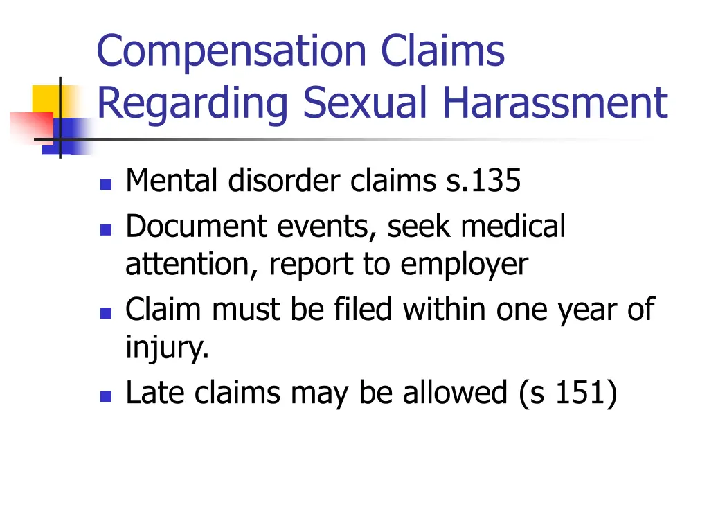 compensation claims regarding sexual harassment