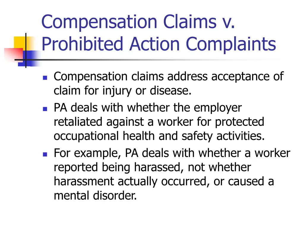 compensation claims v prohibited action complaints 1
