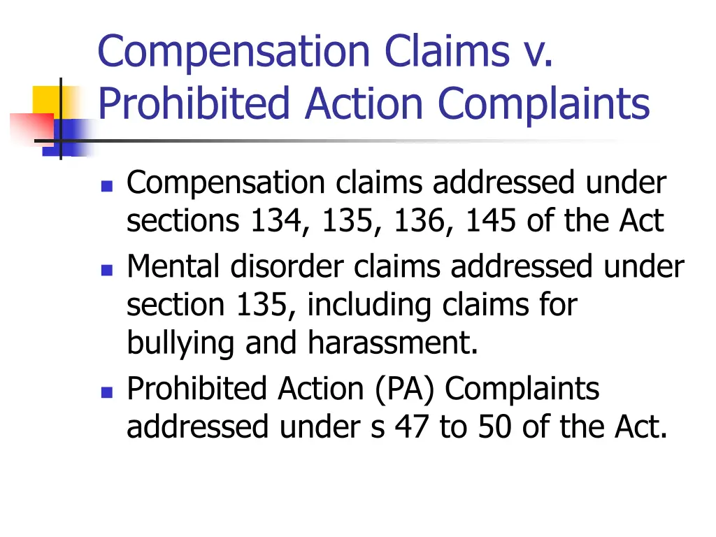 compensation claims v prohibited action complaints