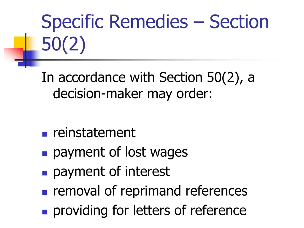 specific remedies section 50 2