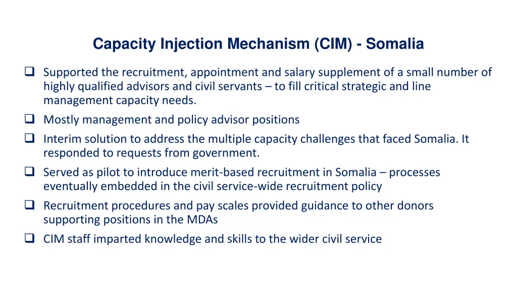 capacity injection mechanism cim somalia