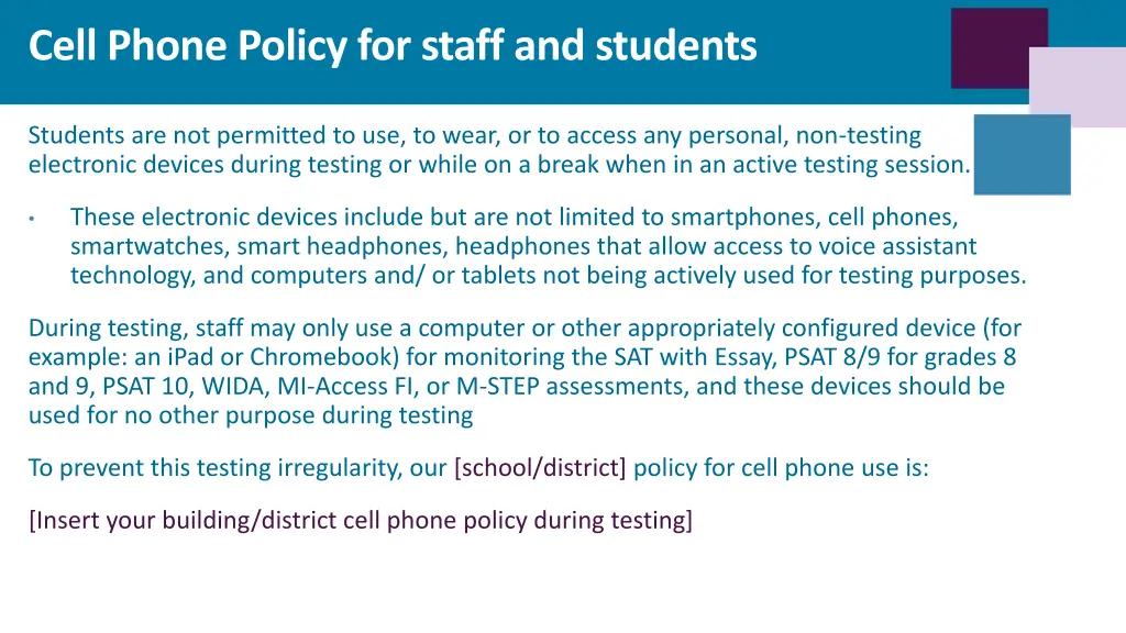 cell phone policy for staff and students