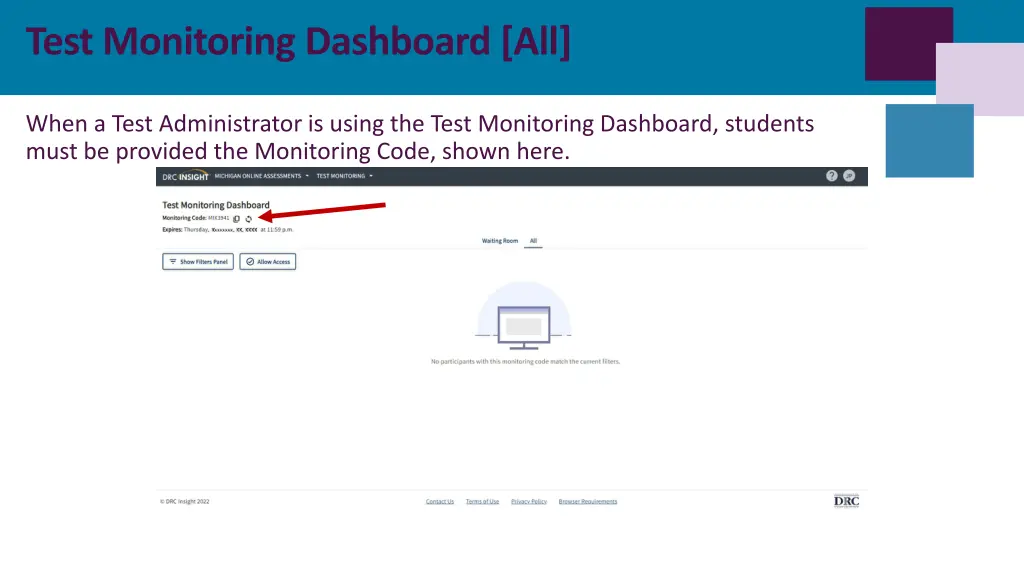 test monitoring dashboard all