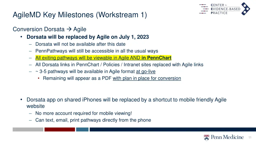 agilemd key milestones workstream 1