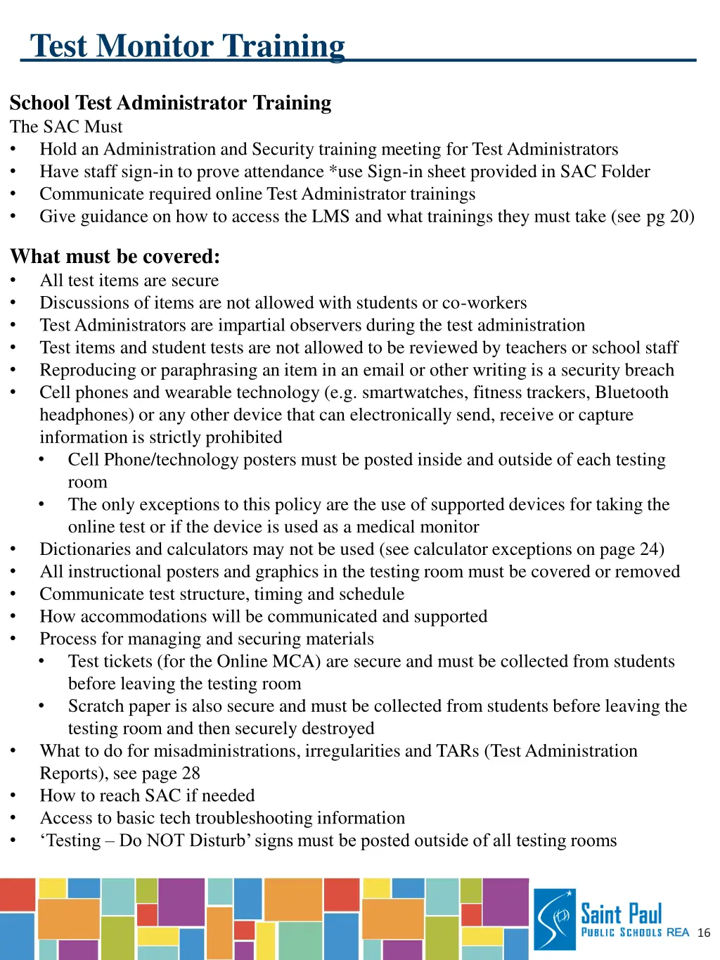 test monitor training