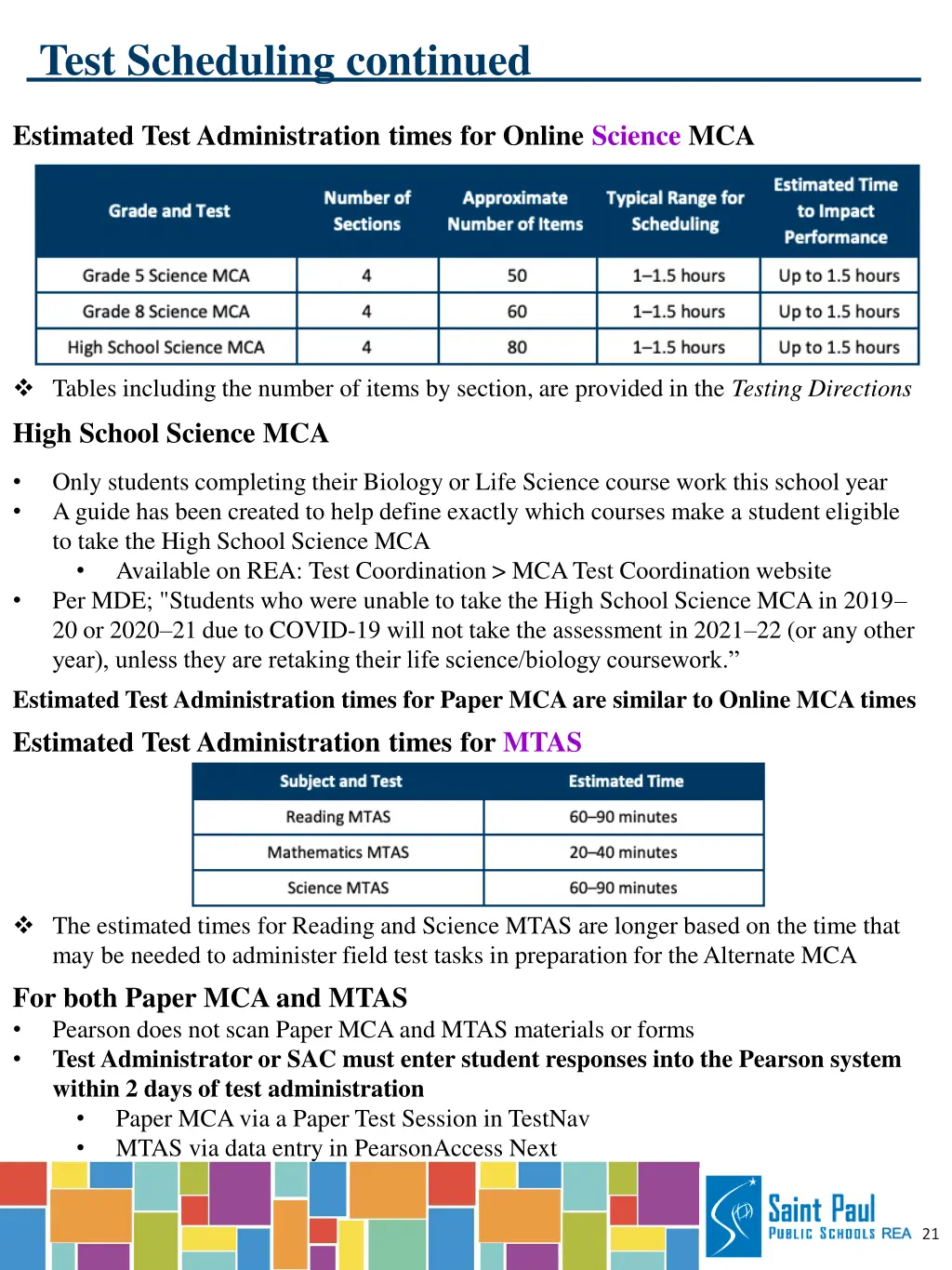 test scheduling continued