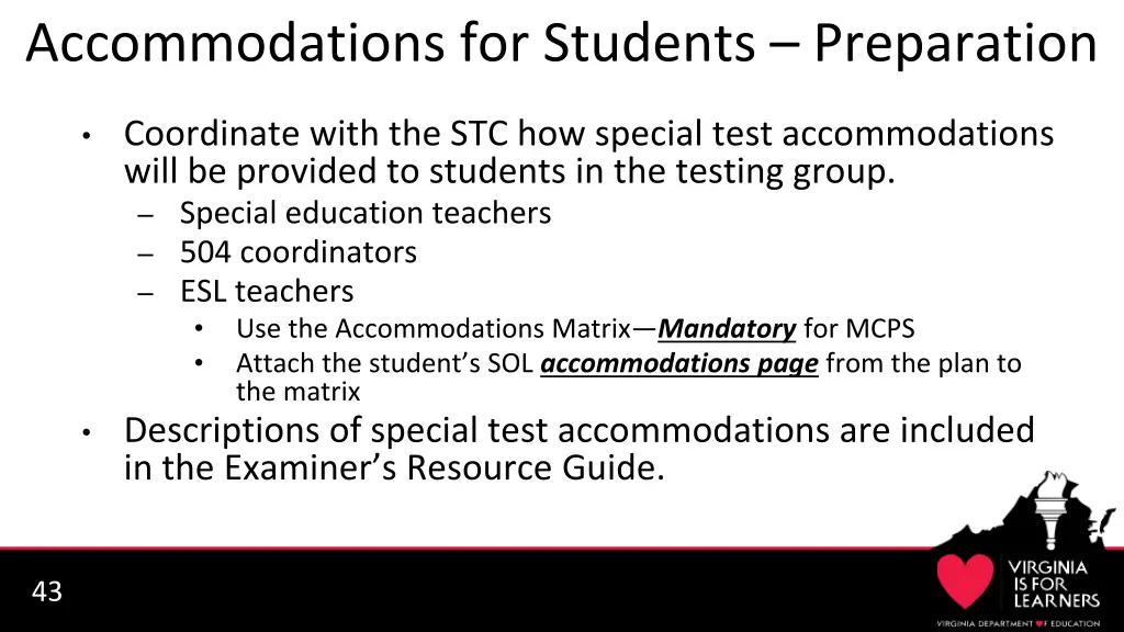 accommodations for students preparation 1