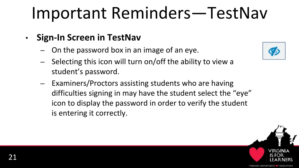 important reminders testnav