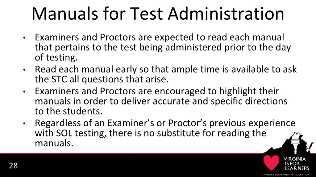 manuals for test administration