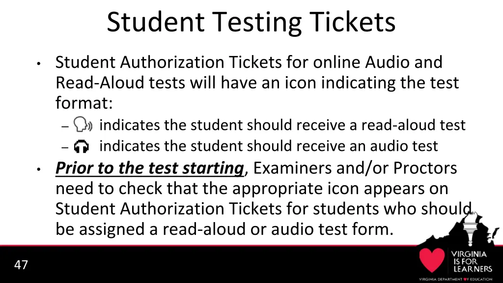 student testing tickets