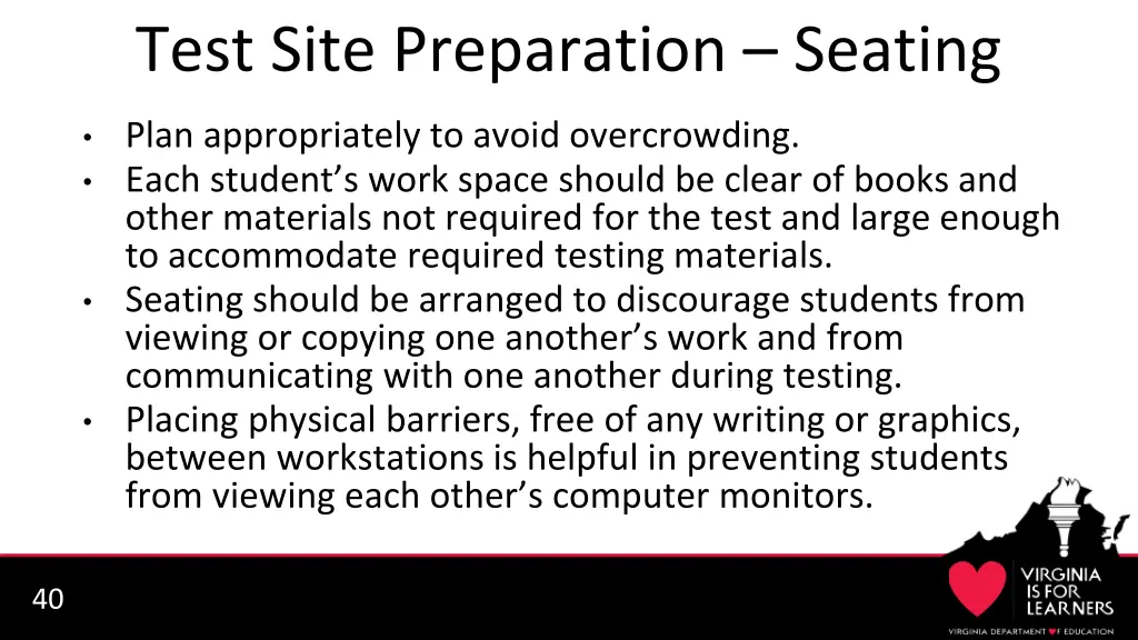 test site preparation seating