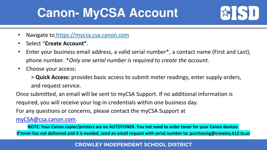 canon mycsa account