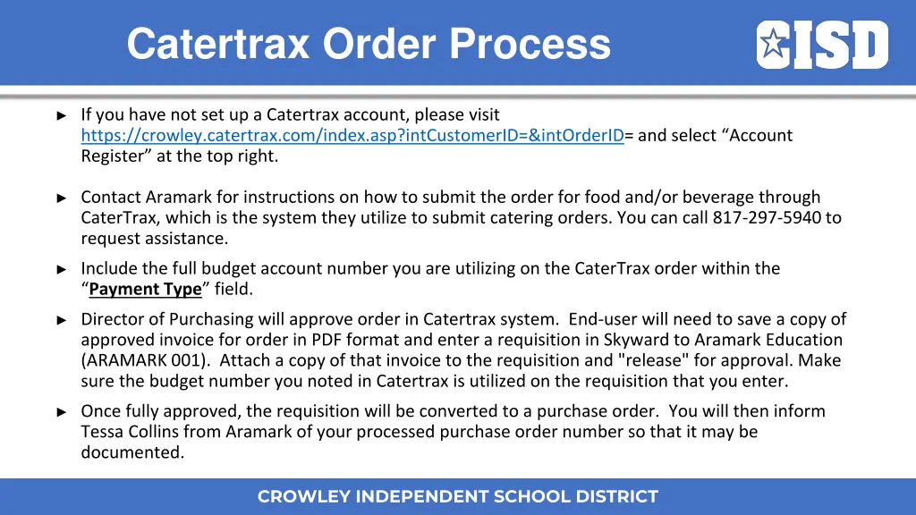 catertrax order process