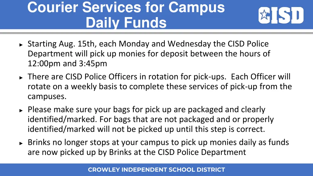courier services for campus daily funds
