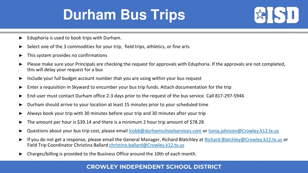 durham bus trips
