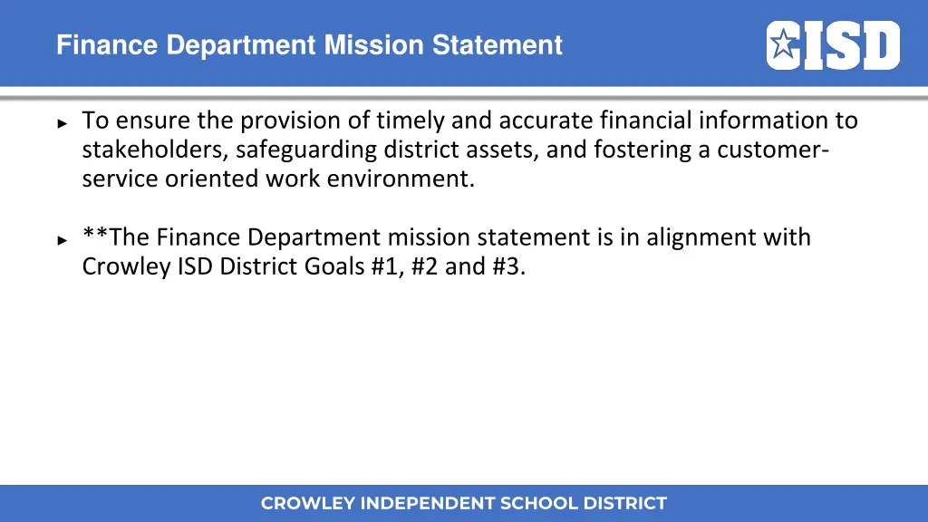 finance department mission statement