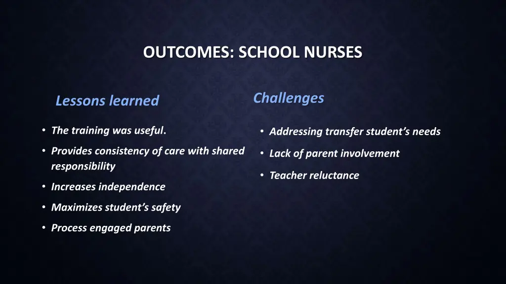 outcomes school nurses