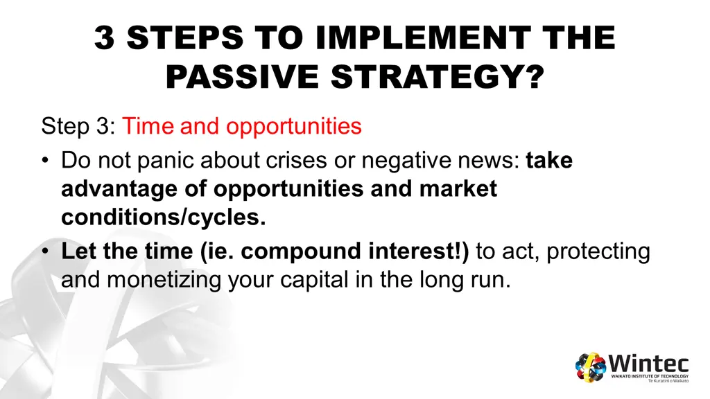 3 steps to implement the passive strategy