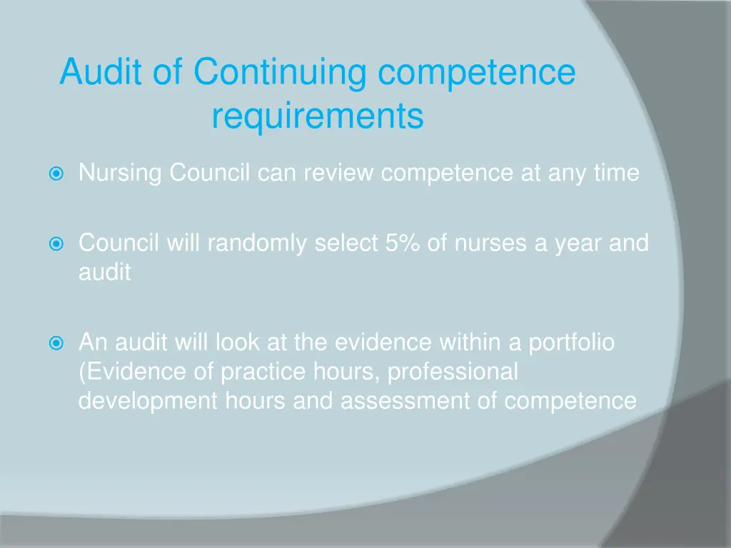 audit of continuing competence requirements