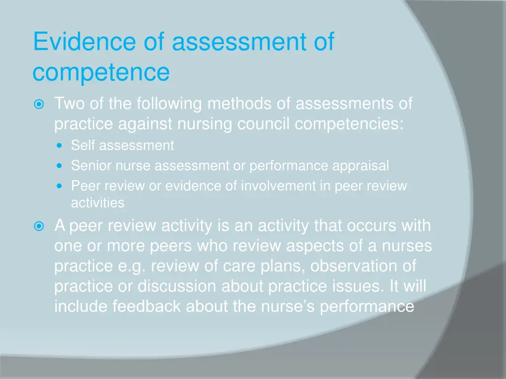 evidence of assessment of competence