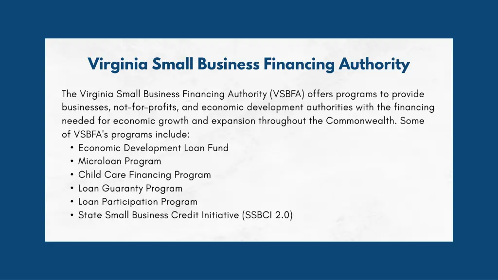 virginia small business financing authority