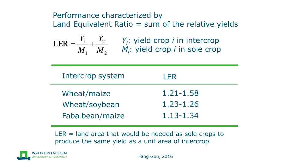 performance characterized by land equivalent