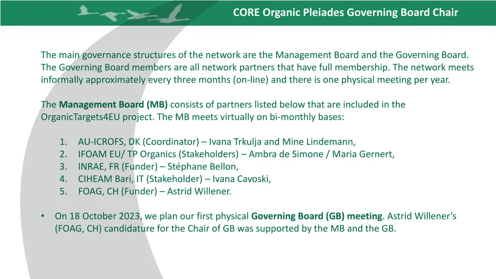 core organic pleiades governing board chair