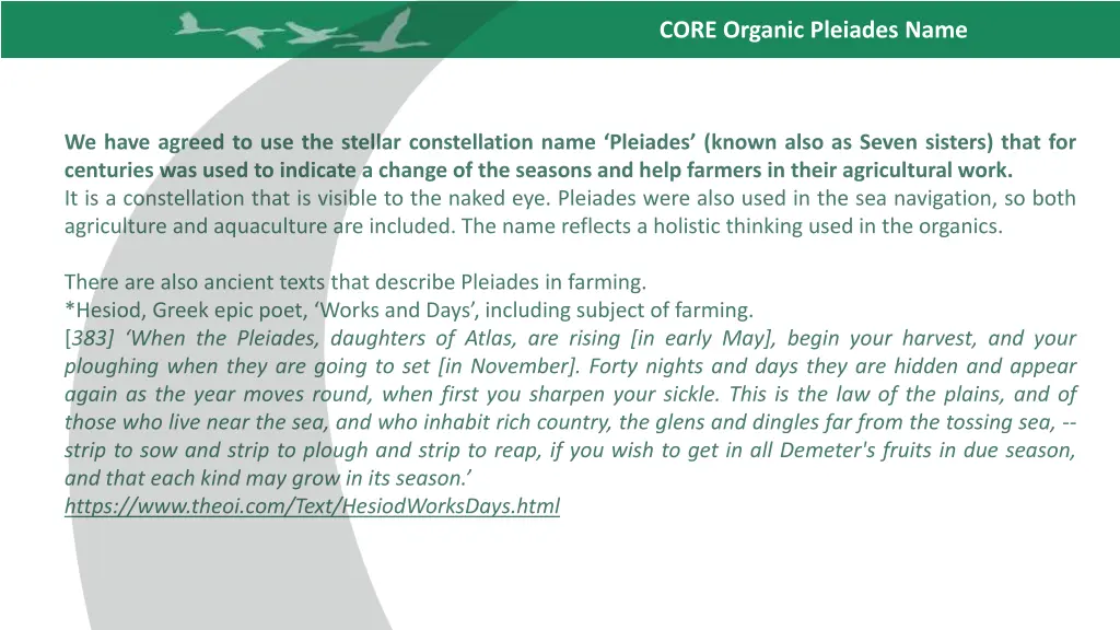 core organic pleiades name