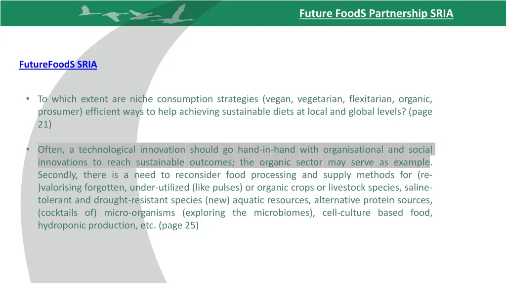 future foods partnership sria 2