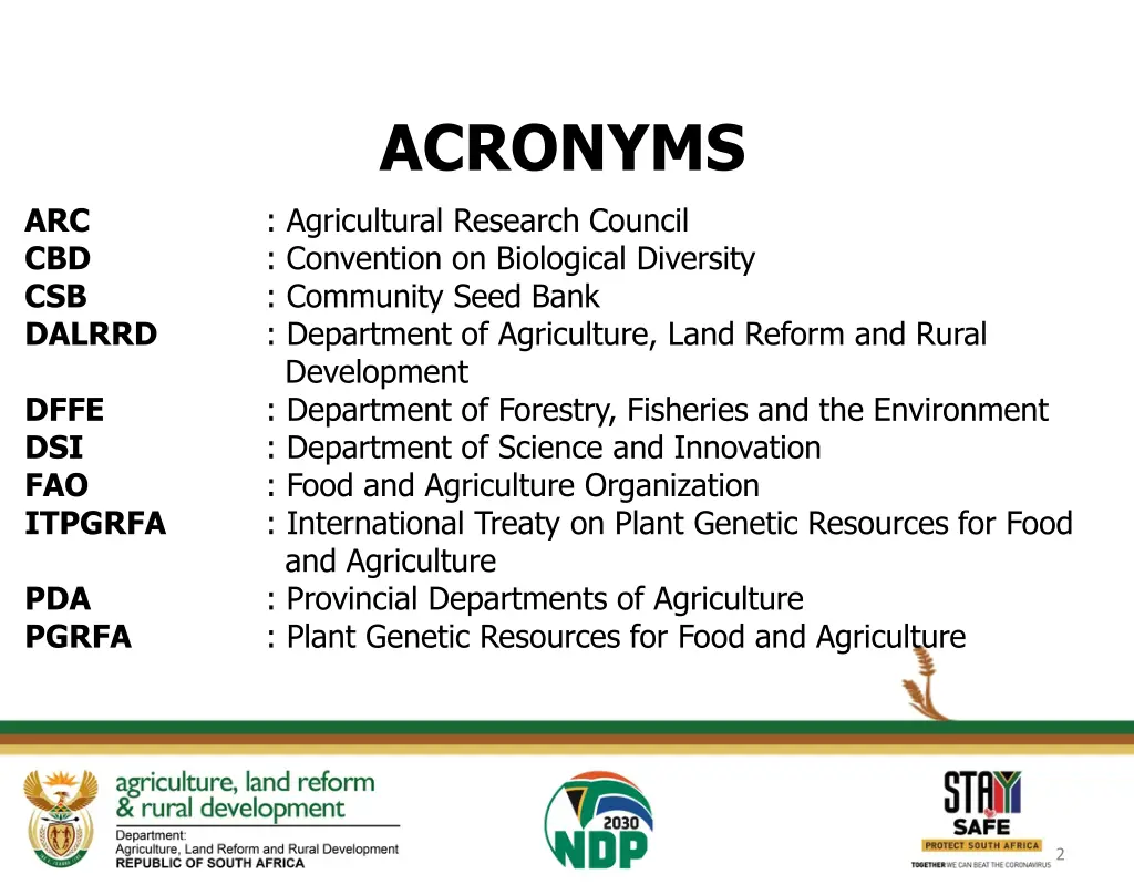 acronyms agricultural research council convention