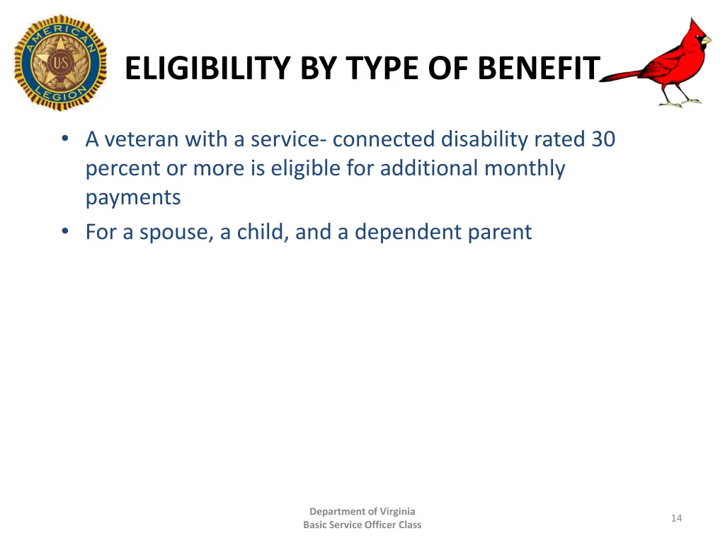 eligibility by type of benefit
