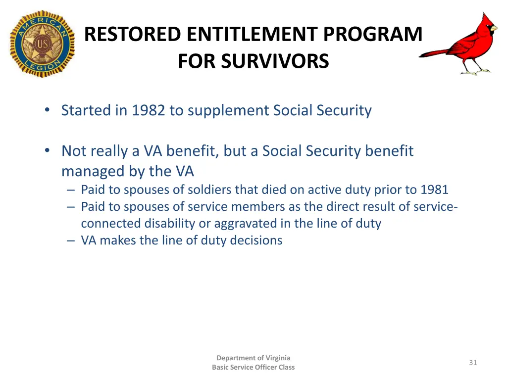 restored entitlement program for survivors