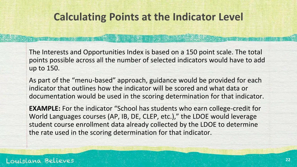 calculating points at the indicator level 1